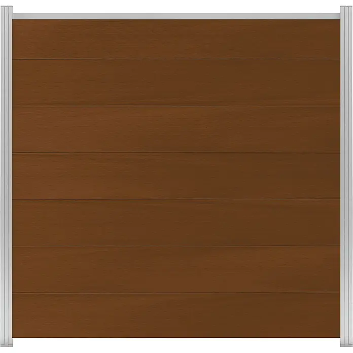 GartenLand Steckzaun-Element Ameland Co-extrudiert - B x H: 180 x 180 cm, Ipé, Verbundwerkstoff - Braunes Zaunpaneel in Holzoptik mit hellgrauem Rahmen.