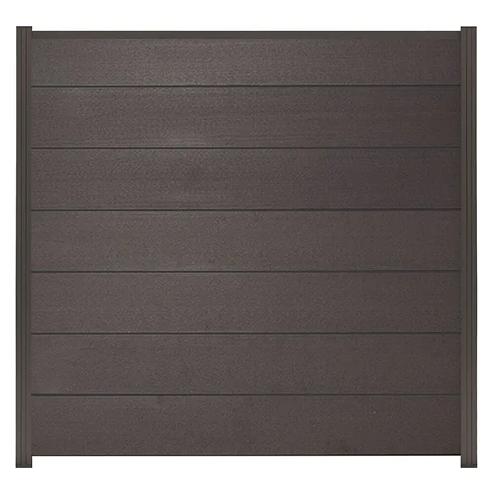 GartenLand Steckzaun-Element Ameland Exclusive - B x H: 180 x 180 cm, Anthrazit, Verbundwerkstoff - Dunkelbrauner Sichtschutz mit horizontalen Lamellen und Textur.