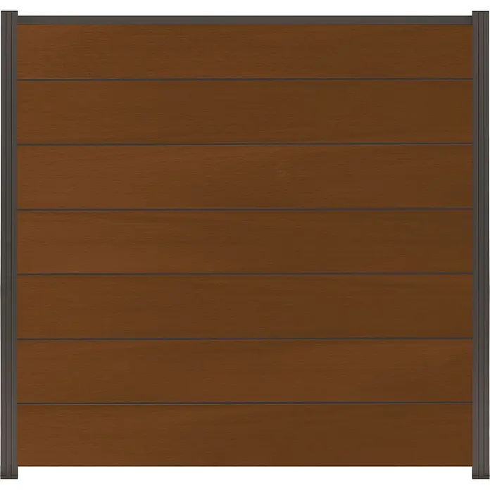 GartenLand Steckzaun-Element Ameland Exclusive Co-extrudiert - B x H: 180 x 180 cm, Ipé, Verbundwerkstoff - Braunes Verbundzaunfeld mit dunkelgrauem Rahmen.