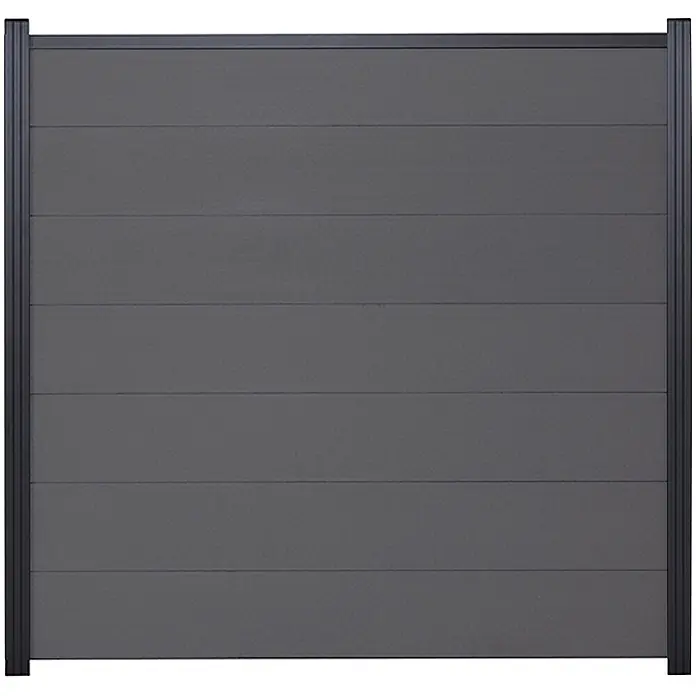 GartenLand Steckzaun-Element Ameland Exclusive - B x H: 180 x 180 cm, Schiefergrau, Verbundwerkstoff - Anthrazitgraue Sichtschutzwand mit horizontalen Lamellen und schwarzem Rahmen oben und seitlich.