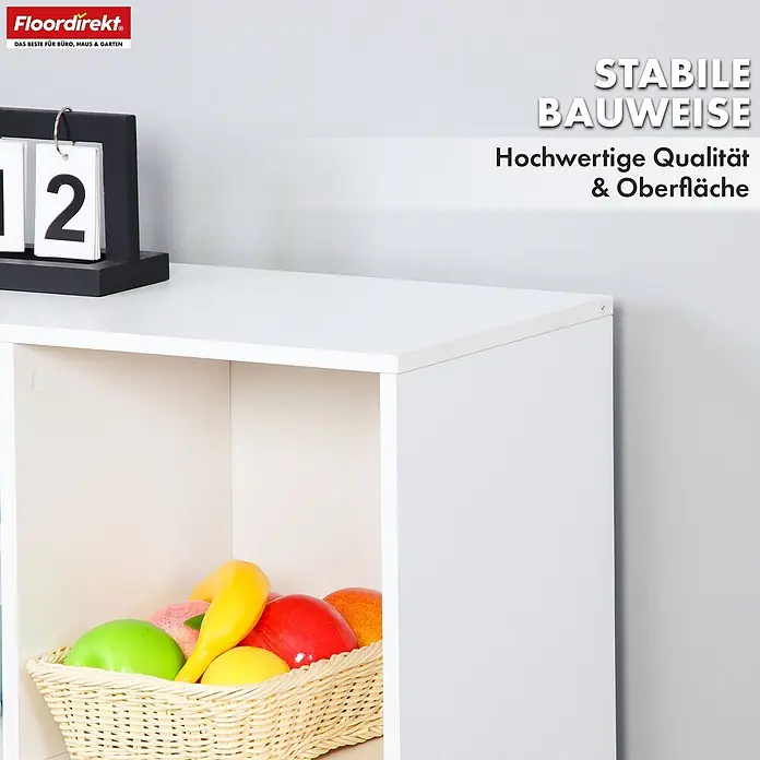 Floordirekt Holzregal Bücherregal Connecticut mit 6 Fächern - Anzahl Böden: 6 Stk., Schrauben - Weißes, stabiles Regal mit hochwertiger Oberfläche, ideal für vielseitige Aufbewahrung.