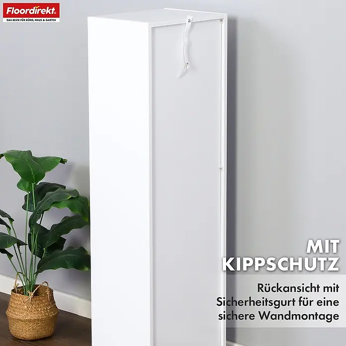 Floordirekt Holzregal Bücherregal Alaska mit 4 Ebenen - Anzahl Böden: 5 Stk., Schrauben - Weißer Hochschrank mit Kippschutzgurt zur sicheren Wandmontage.