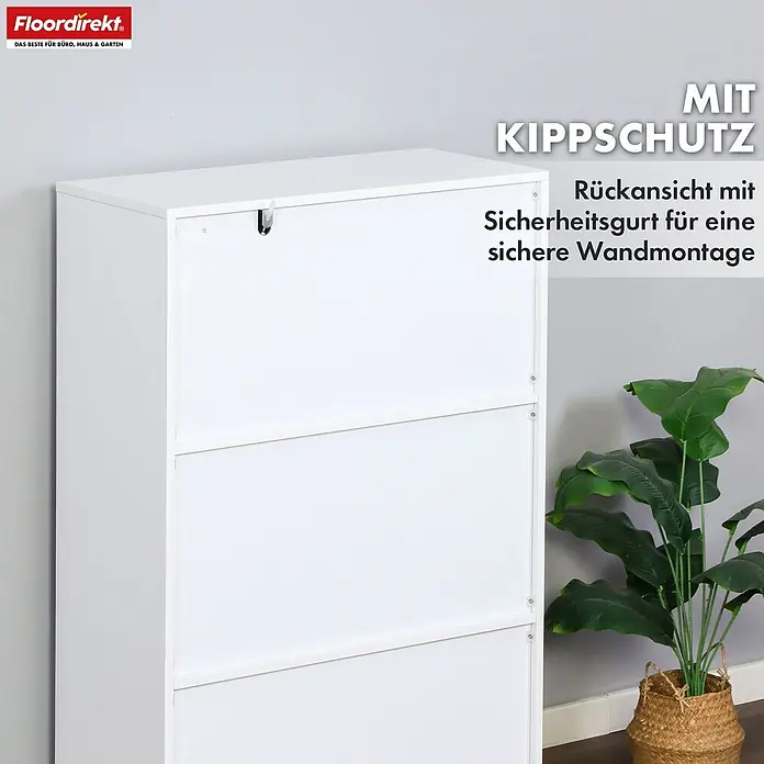 Floordirekt Holzregal Bücherregal Connecticut mit 6 Fächern - Anzahl Böden: 6 Stk., Schrauben - Weißer Schrank mit Kippschutz-Sicherheitsgurt zur sicheren Wandmontage.