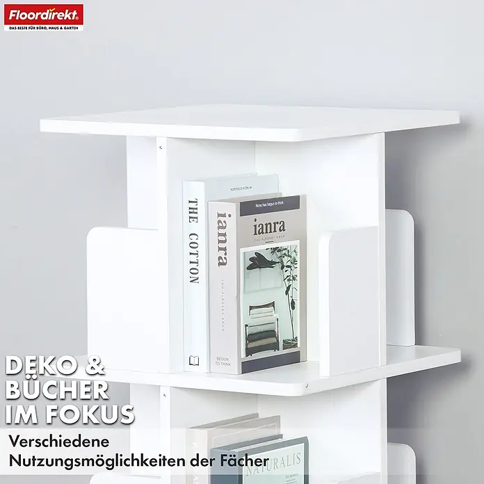 Floordirekt Holzregal Bücherregal Indiana mit 4 Etagen - Anzahl Böden: 16 Stk., Schrauben - Weißes, modulares Regal mit mehreren Fächern für Bücher und Dekoartikel.