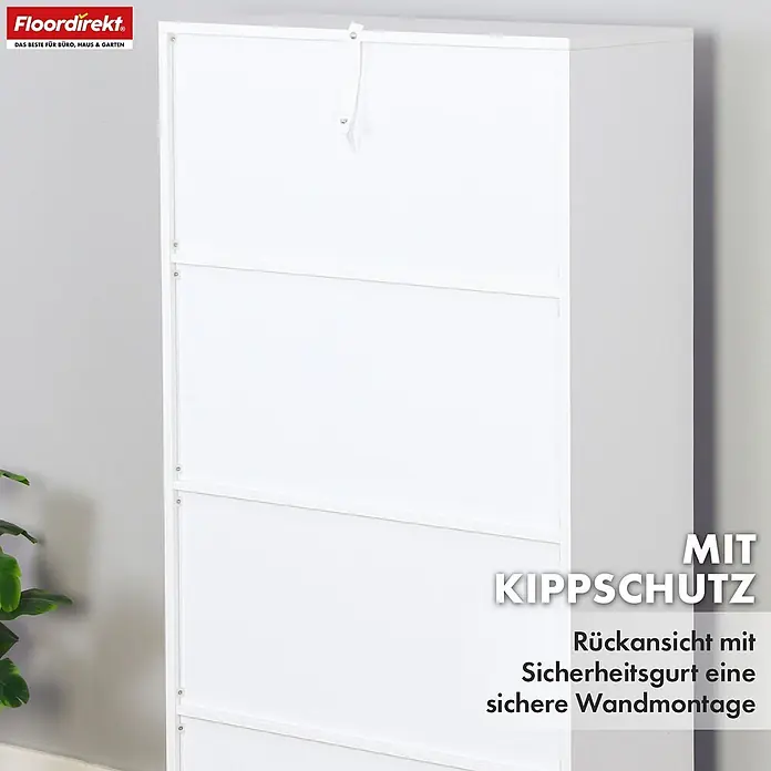 Floordirekt Holzregal Bücherregal Arkansas mit 8 Fächern - Anzahl Böden: 8 Stk., Schrauben - Weißer Schrank mit Kippschutzgurt zur sicheren Wandmontage.