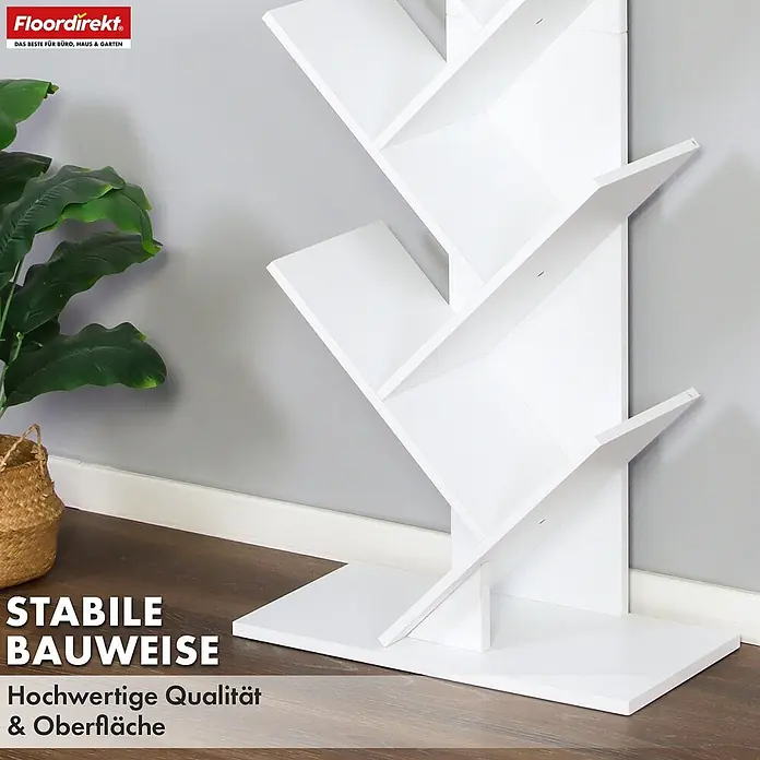Floordirekt Holzregal Bücherregal Louisiana mit 9 Etagen - Anzahl Böden: 9 Stk., Schrauben - Weißes baumförmiges Bücherregal mit stabiler Bauweise und hochwertiger Oberfläche.