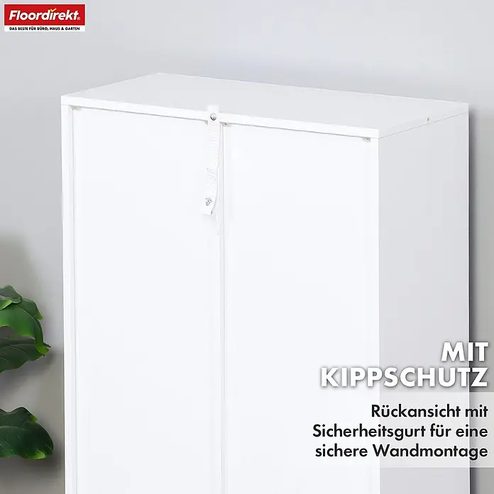 Floordirekt Holzregal Bücherregal California mit 4 Fächern - Anzahl Böden: 4 Stk., Schrauben - Weißer Schrank mit Kippschutz-Sicherheitsgurt für sichere Wandmontage.