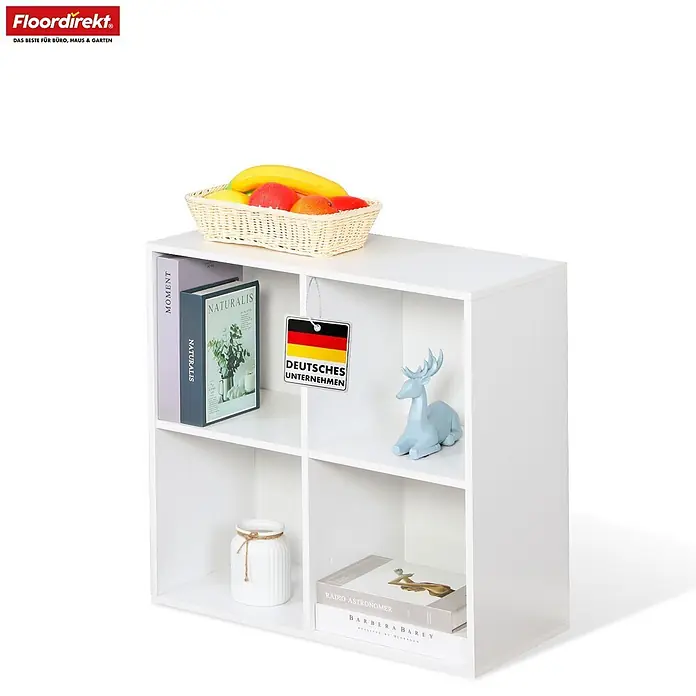 Floordirekt Holzregal Bücherregal California mit 4 Fächern - Anzahl Böden: 4 Stk., Schrauben - Weißes, modulares Regal mit vier Fächern für vielseitige Aufbewahrung und Dekoration.