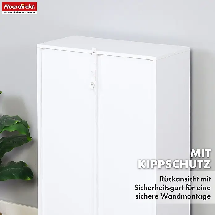Floordirekt Holzregal Bücherregal Arkansas mit 5 Fächern - Anzahl Böden: 5 Stk., Schrauben - Weißer Schrank mit Kippschutz-Sicherheitsgurt zur sicheren Wandmontage.