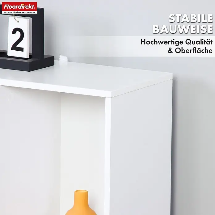 Floordirekt Holzregal Bücherregal Arkansas mit 5 Fächern - Anzahl Böden: 5 Stk., Schrauben - Weißes minimalistisches Regal mit stabiler, hochwertiger Konstruktion und Oberfläche.