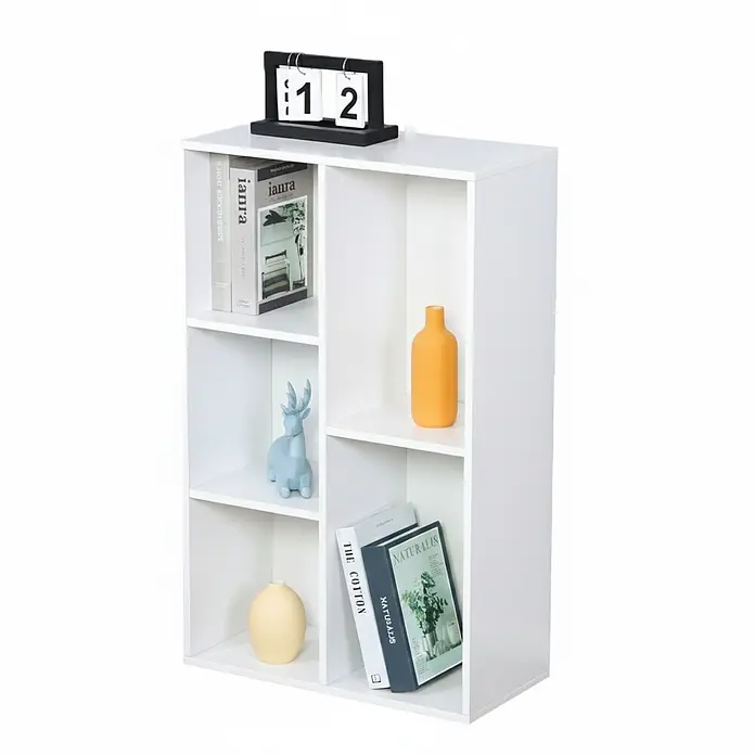 Floordirekt Holzregal Bücherregal Arkansas mit 5 Fächern - Anzahl Böden: 5 Stk., Schrauben - Weißes Regal mit mehreren Fächern für Bücher und Dekoration, im modernen Design.