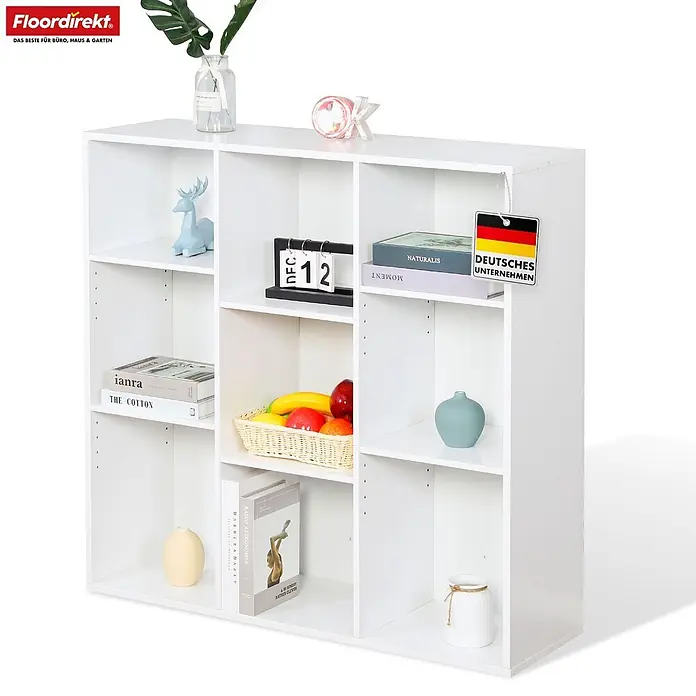 Floordirekt Holzregal Bücherregal Arkansas mit 9 Fächern - Anzahl Böden: 9 Stk., Schrauben - Weißes, modulares Holzregal mit neun Fächern zur Aufbewahrung.