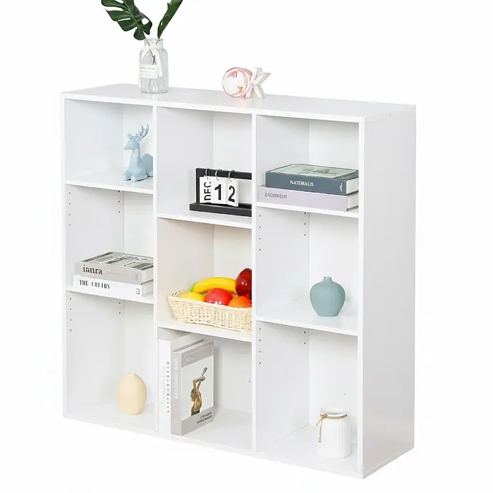 Floordirekt Holzregal Bücherregal Arkansas mit 9 Fächern - Anzahl Böden: 9 Stk., Schrauben - Weißes Regal mit mehreren Fächern zur vielseitigen Aufbewahrung und Präsentation.