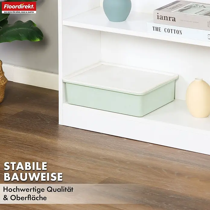 Floordirekt Holzregal Bücherregal Maine mit 3 Etagen - Anzahl Böden: 3 Stk., Schrauben - Heller Holzfußboden mit sichtbarer Maserung, der Haltbarkeit und Qualität zeigt.