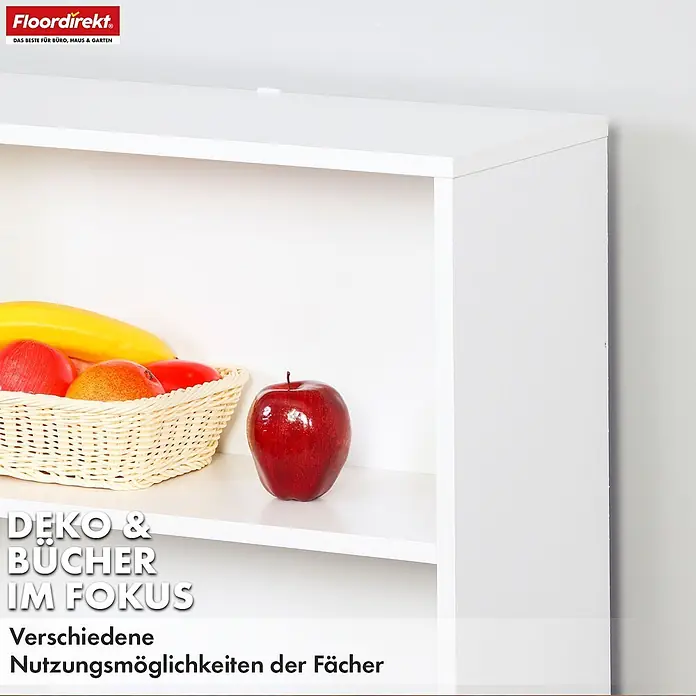 Floordirekt Holzregal Bücherregal Maine mit 3 Etagen - Anzahl Böden: 3 Stk., Schrauben - Weißes Modulregal mit offenen Fächern zur Aufbewahrung und Dekoration.