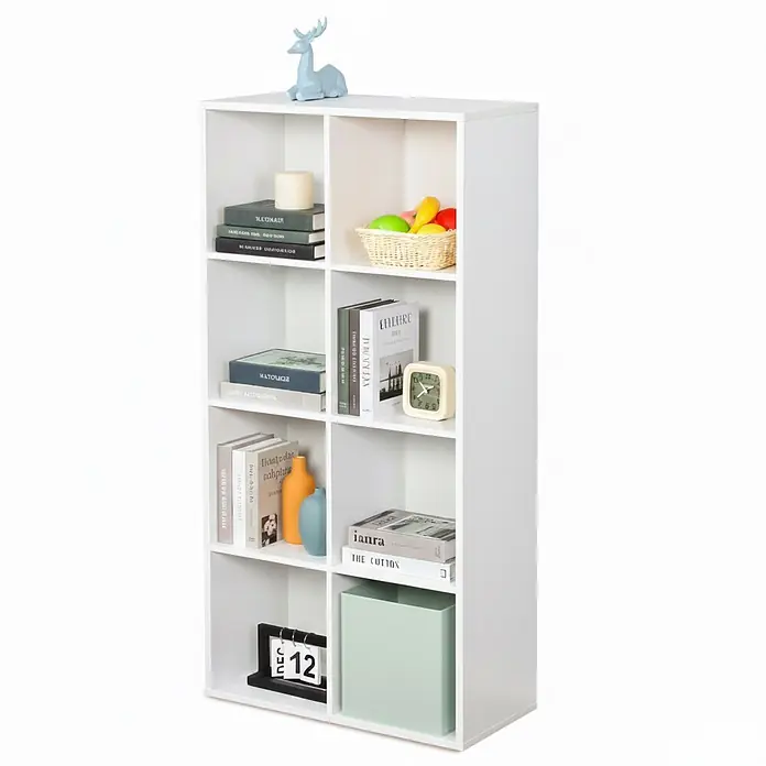 Floordirekt Holzregal Bücherregal California mit 8 Fächern - Anzahl Böden: 8 Stk., Schrauben - Weißes Würfelregal mit acht offenen Fächern zur Aufbewahrung von Büchern und Dekoration.