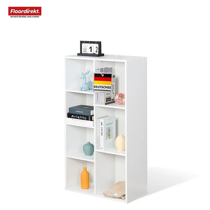 Floordirekt Holzregal Bücherregal California mit 7 Fächern - Anzahl Böden: 7 Stk., Schrauben - Weißes Regal mit mehreren Fächern zur Aufbewahrung und Dekoration.