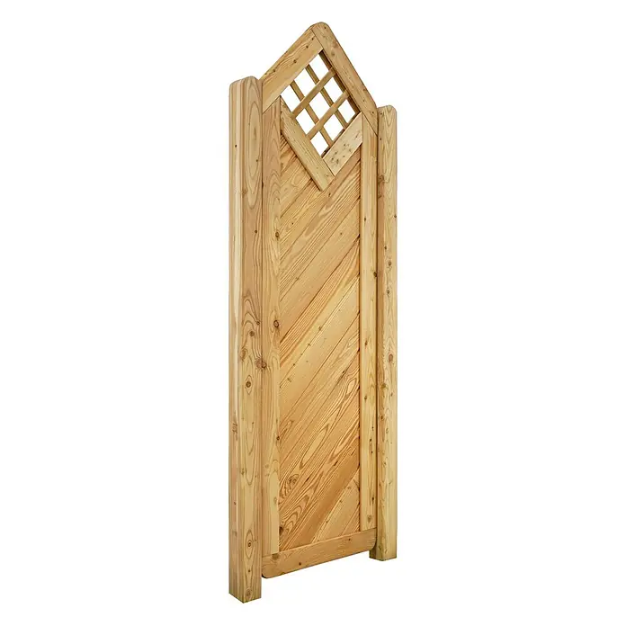 GartenLand Sichtschutzelement NIZZA - B x H: 60 x 210 cm, Holz, Lärche - Gartentor aus hellem Holz mit diagonalen Latten und einem bogenförmigen Gitteraufsatz.