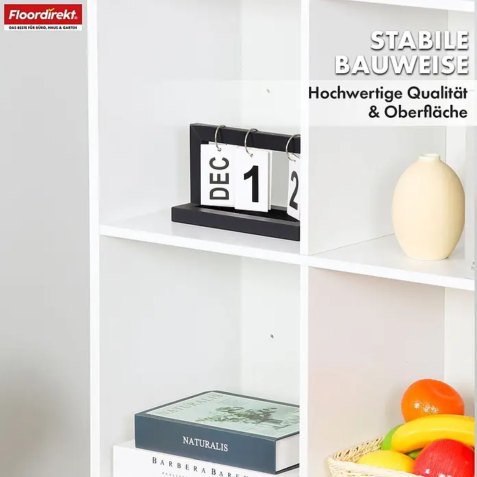 Floordirekt Holzregal Bücherregal Arkansas mit 7 Fächern - Anzahl Böden: 7 Stk., Schrauben - Weißes modulares Regal oder Würfelregal mit mehreren Ablagefächern.