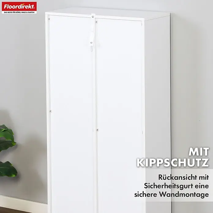 Floordirekt Holzregal Bücherregal Arkansas mit 7 Fächern - Anzahl Böden: 7 Stk., Schrauben - Weißer Schrank mit Kippschutz-Sicherheitsgurt für sichere Wandmontage.