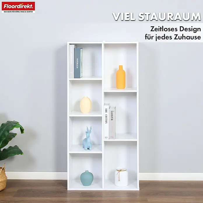 Floordirekt Holzregal Bücherregal Arkansas mit 7 Fächern - Anzahl Böden: 7 Stk., Schrauben - Weißes Regalsystem mit mehreren Fächern für vielseitige Aufbewahrung.