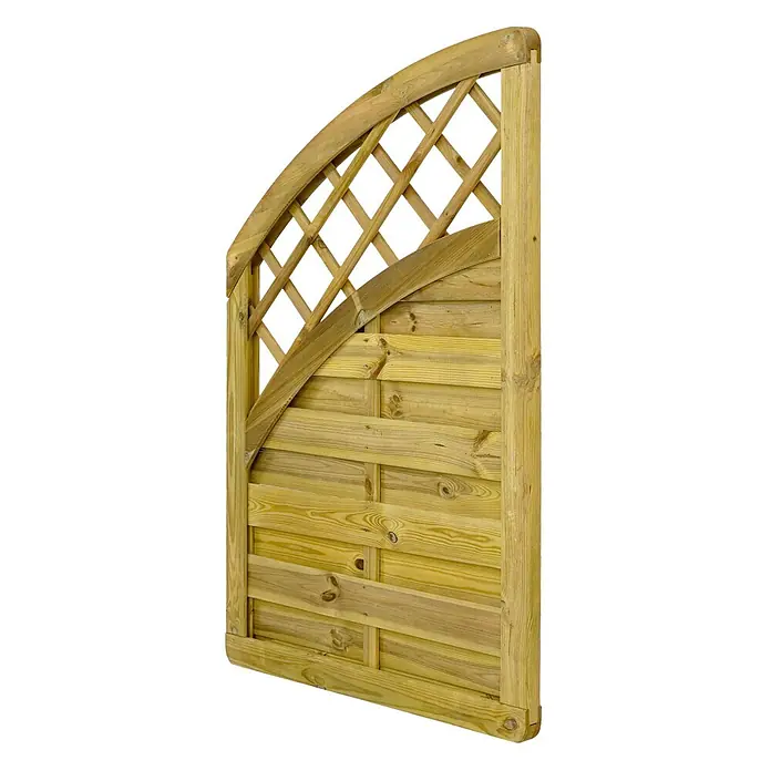 GartenLand Sichtschutzelement VARIO MASSIV - B x H: 90 x 134 cm, Holz, Kiefer KDI Grün - Gebogenes Holz-Zaunelement mit Rankgitter und horizontalen Latten, naturfarben behandelt.