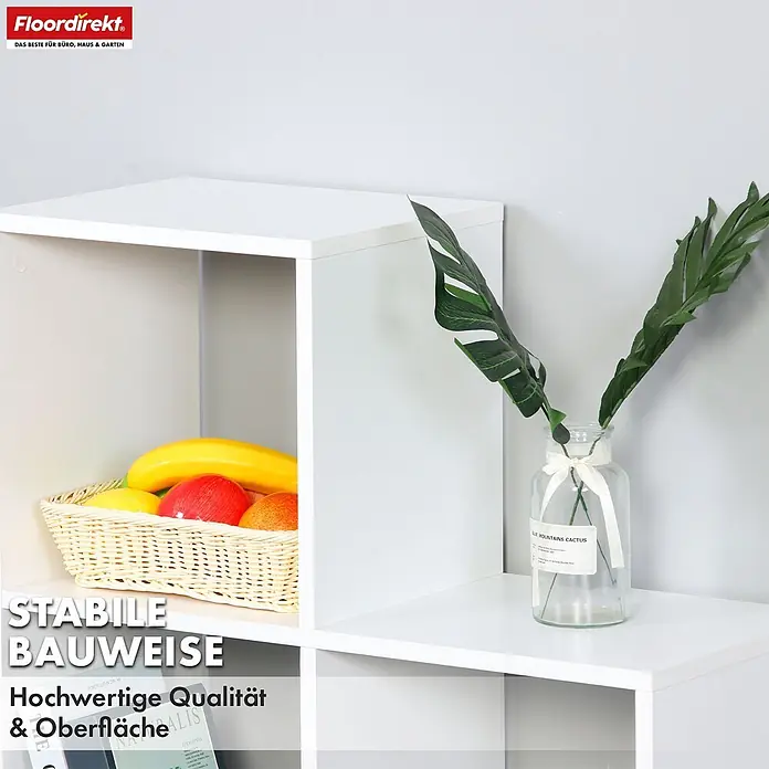 Floordirekt Holzregal Bücherregal Carolina mit 6 Fächern - Anzahl Böden: 6 Stk., Schrauben - Weißes, stabiles Modulregal von hoher Qualität für vielseitige Aufbewahrung.