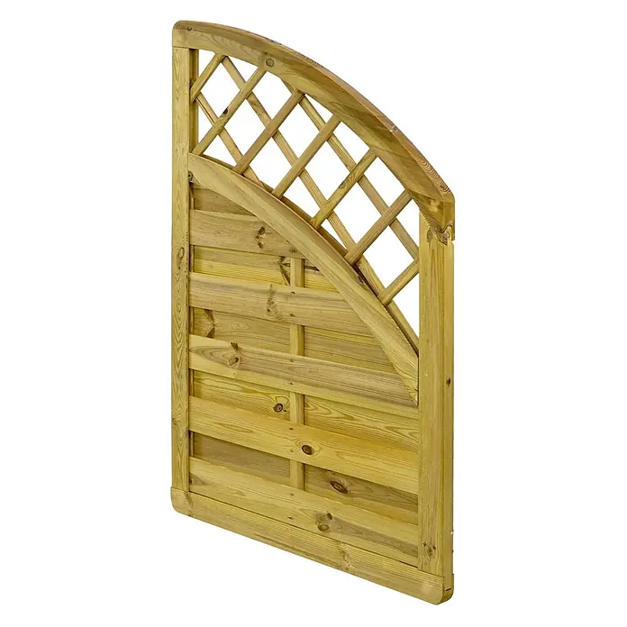 GartenLand Sichtschutzelement VARIO MASSIV - B x H: 90 x 134 cm, Holz, Kiefer KDI Grün - Gartenzaunpaneel aus Holz mit geschwungenem Spalieraufsatz und horizontalen Latten.