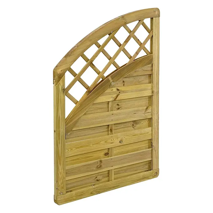 GartenLand Sichtschutzelement VARIO MASSIV - B x H: 90 x 134 cm, Holz, Kiefer KDI Grün - Helles Holz-Gartenzaunelement mit geschwungener Oberkante, diagonales Spalier über horizontalen Latten.