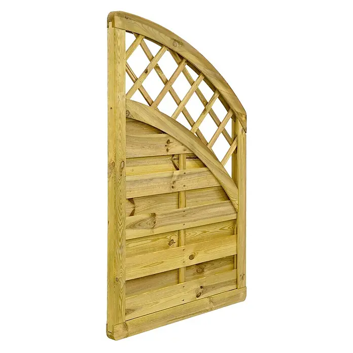 GartenLand Sichtschutzelement VARIO MASSIV - B x H: 90 x 134 cm, Holz, Kiefer KDI Grün - Behandeltes Holz-Zaunelement mit gebogenem Rankgitter und horizontalen Latten.
