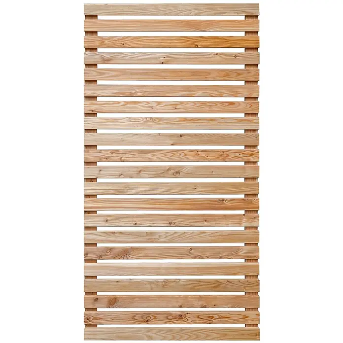 GartenLand Sichtschutzelement Römö - Holz, Natur - Helles Holzlamellenpaneel, eventuell für Zaun oder Sichtschutz, mit sichtbarer Maserung und Ästen.