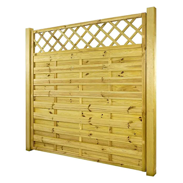 GartenLand Sichtschutzelement VARIO - B x H: 180 x 180 cm, Holz, Kiefer KDI Grün - Behandelte Holz-Gartenzaunplatte mit diagonalem Spalieraufsatz und horizontalen Latten.