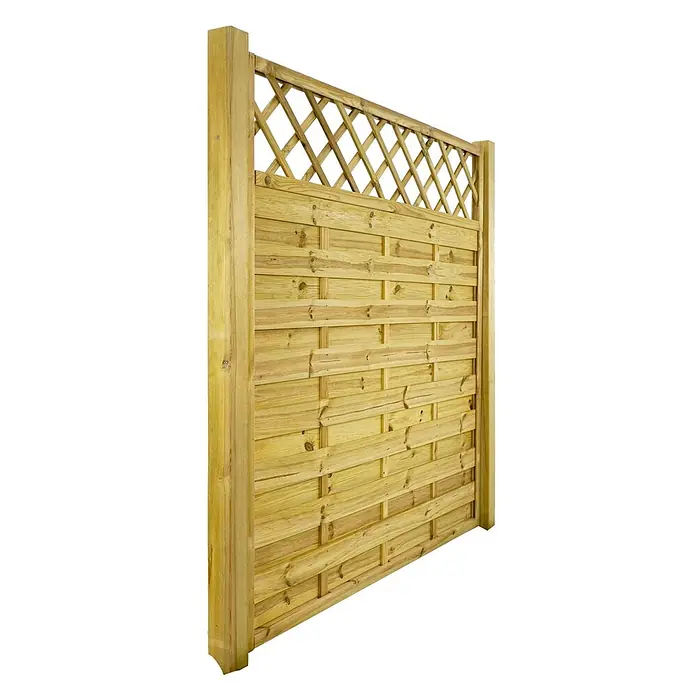 GartenLand Sichtschutzelement VARIO - B x H: 180 x 180 cm, Holz, Kiefer KDI Grün - Helles Holzzaunelement mit diagonalem Spalieraufsatz und horizontalen Latten.