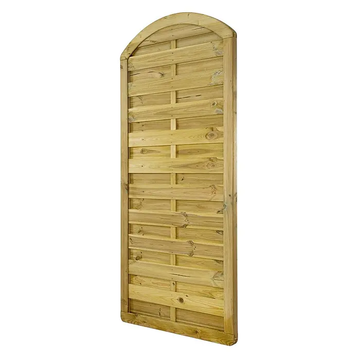 GartenLand Sichtschutzelement VARIO MASSIV - B x H: 90 x 195 cm, Holz, Kiefer KDI Grün - Helles Holzzaunpaneel mit Rundbogen und geflochtenen Querlatten.