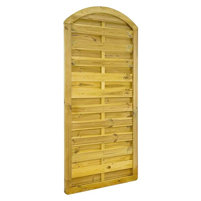GartenLand Sichtschutzelement VARIO MASSIV - B x H: 90 x 195 cm, Holz, Kiefer KDI Grün - Gartenzaunpaneel mit Bogen oben, aus hellem, geflochtenem Holz.