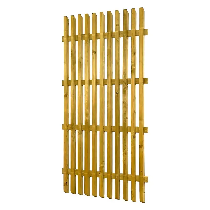 GartenLand Sichtschutzelement BERGAMO - B x H: 90 x 180 cm, Holz, Fichte KDI Grün - Helles Holzzaunelement mit vertikalen Latten und horizontalen Querriegeln.