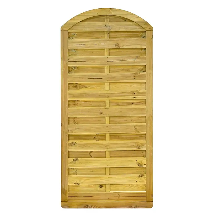 GartenLand Sichtschutzelement VARIO MASSIV - B x H: 90 x 195 cm, Holz, Kiefer KDI Grün - Gebogenes hellbraunes Holzzaunelement mit horizontalen, geflochtenen Latten.