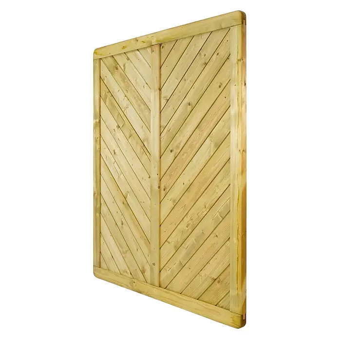 GartenLand Sichtschutzelement INNSBRUCK MASSIV - B x H: 150 x 180 cm, Holz, Fichte KDI Grün - Gartenzaun aus hellem Holz mit diagonalen Latten und stabilem Rahmen.
