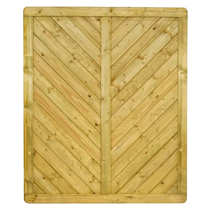 GartenLand Sichtschutzelement INNSBRUCK MASSIV - B x H: 150 x 180 cm, Holz, Fichte KDI Grün - Hellgrünes behandeltes Holzzaunfeld mit diagonalen Latten.