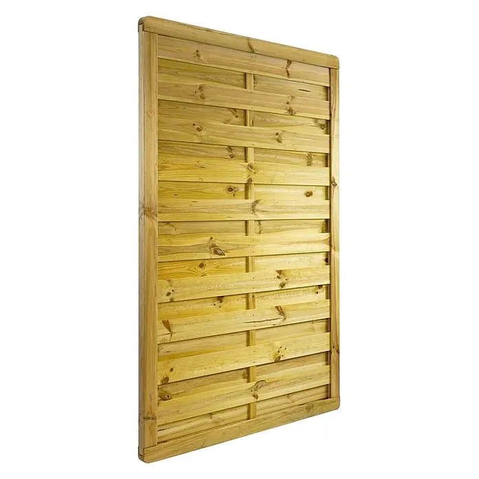 GartenLand Sichtschutzelement VARIO MASSIV - B x H: 120 x 180 cm, Holz, Kiefer KDI Grün - Helle, behandelte Holzzaunplatte mit horizontalen Latten und vertikalen Stützen.