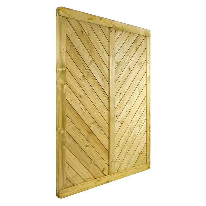 GartenLand Sichtschutzelement INNSBRUCK MASSIV - B x H: 150 x 180 cm, Holz, Fichte KDI Grün - Heller Holzzaun mit diagonalen Latten in V-Muster, gerahmt.