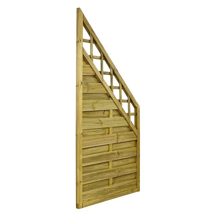 GartenLand Sichtschutzelement VARIO - B x H: 90 x 180 cm, Holz, Kiefer KDI Grün - Gestuftes Gartenzaunpaneel aus Holz mit horizontalen Latten und diagonalem Rankgitter oben, aus hellem, behandeltem Holz.