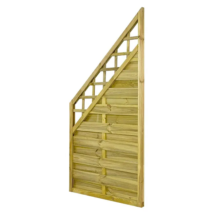 GartenLand Sichtschutzelement VARIO - B x H: 90 x 180 cm, Holz, Kiefer KDI Grün - Schräges Gartenzaunelement aus Holz mit horizontalen Latten und integriertem Rankgitter oben.