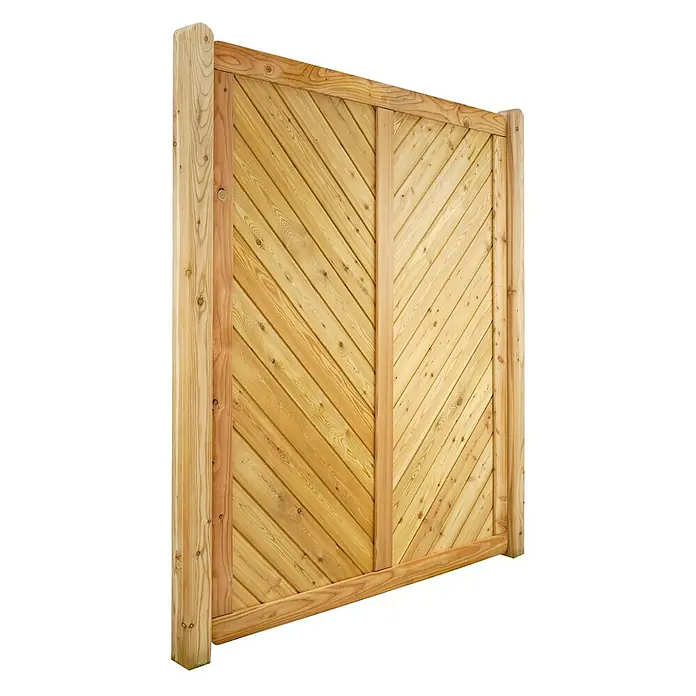 GartenLand Sichtschutzelement NIZZA - B x H: 150 x 180 cm, Holz, Lärche - Helles Holzzaunelement mit diagonalen Lamellen, gerahmt von vertikalen und horizontalen Stützen.