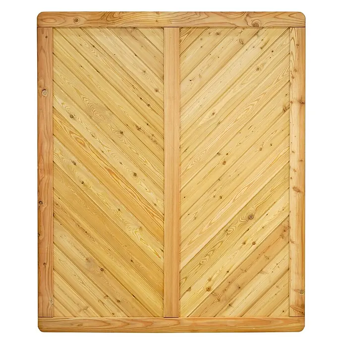 GartenLand Sichtschutzelement NIZZA - B x H: 150 x 180 cm, Holz, Lärche - Helle Holzplatte mit diagonalen Brettern im Fischgrätmuster, gerahmt von dickeren vertikalen und horizontalen Holzleisten.
