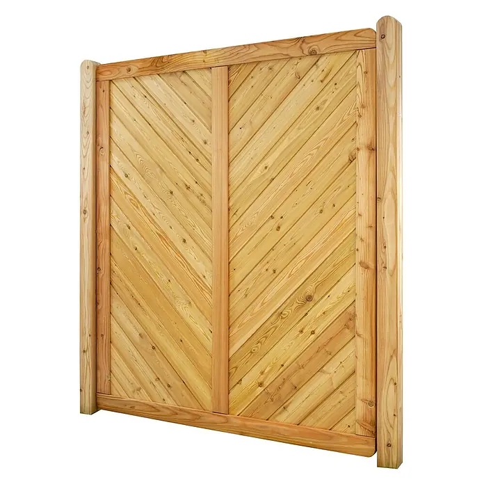 GartenLand Sichtschutzelement NIZZA - B x H: 150 x 180 cm, Holz, Lärche - Hellbraune Holz-Zaunplatte mit diagonalen Lamellen und robustem Holzrahmen.