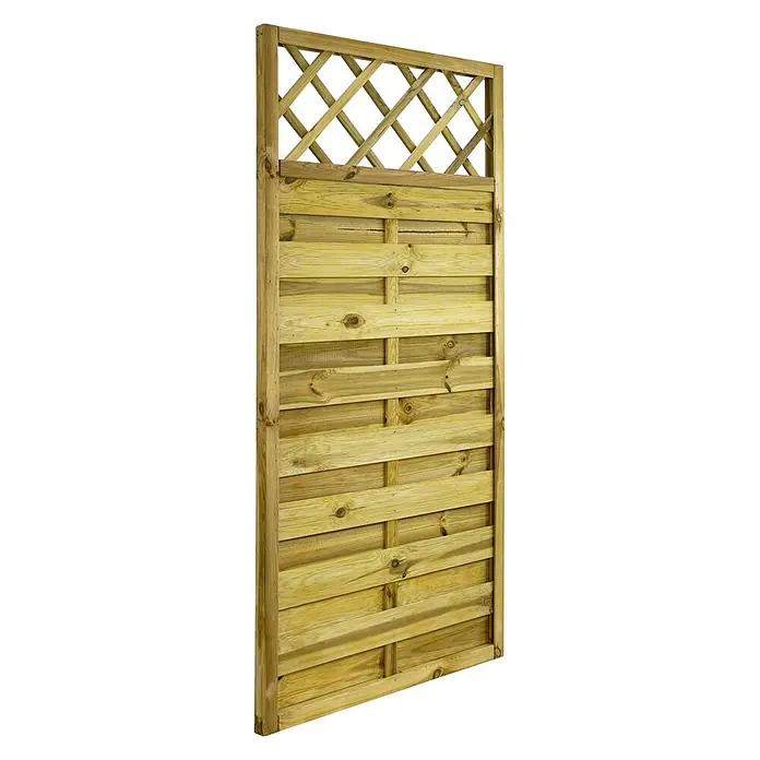 GartenLand Sichtschutzelement VARIO - B x H: 90 x 180 cm, Holz, Kiefer KDI Grün - Gartenzaun aus behandeltem Holz mit dekorativem diagonalem Rankgitter oben.
