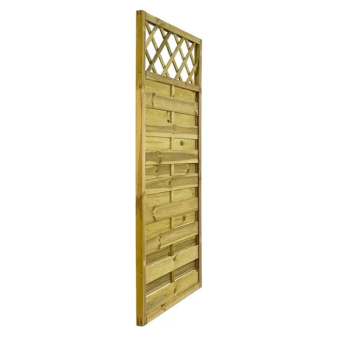 GartenLand Sichtschutzelement VARIO - B x H: 90 x 180 cm, Holz, Kiefer KDI Grün - Helles Holzzaunelement mit horizontalen Latten und Rautenrankgitter oben für den Garten.
