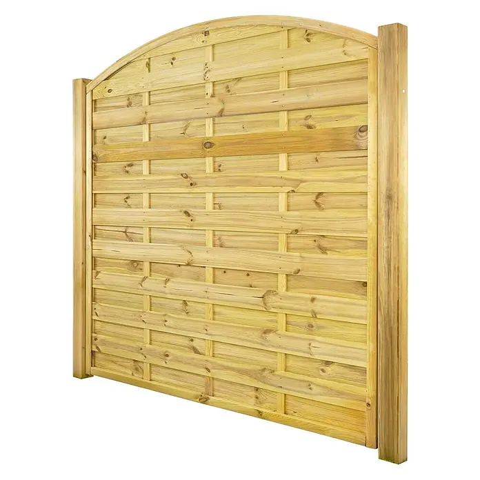 GartenLand Sichtschutzelement VARIO - B x H: 180 x 180 cm, Holz, Kiefer KDI Grün - Helles Holzzaunfeld mit gewölbter Oberseite und geflochtenen Quer-/Vertikallatten.