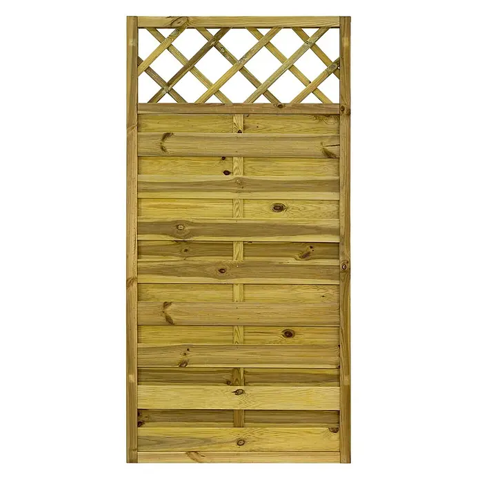 GartenLand Sichtschutzelement VARIO - B x H: 90 x 180 cm, Holz, Kiefer KDI Grün - Hölzernes Gartenzaunelement mit rautenförmigem Rankgitter oben und horizontalen Latten.
